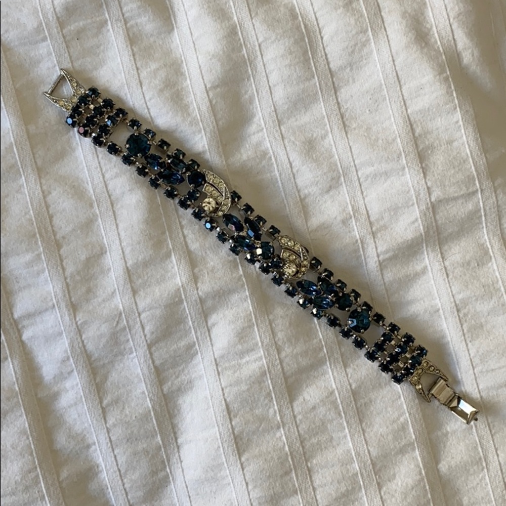 Vintage Blue Rhinestone Bracelet - Picture 3 of 10